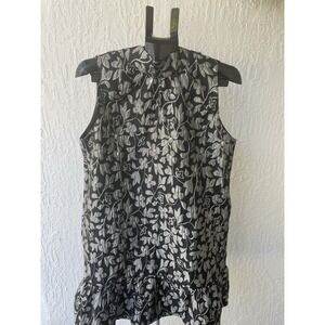 New Collection Dress Size L Black Silver Floral Zip Back Open Back With Bow NWT